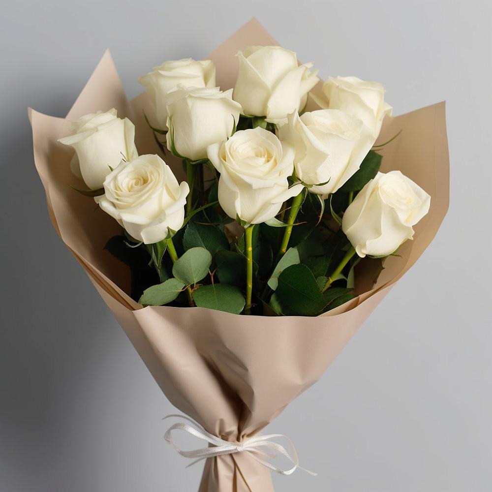 Букет 9 Белых роз Эдлесс Лав в Лёвинцы