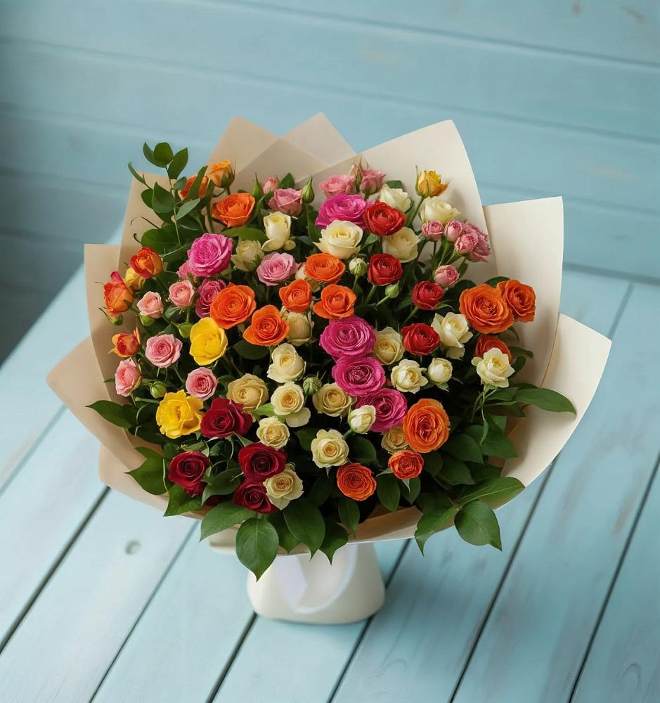 Букет Микс из разноцветных кустовых роз в Лёвинцы