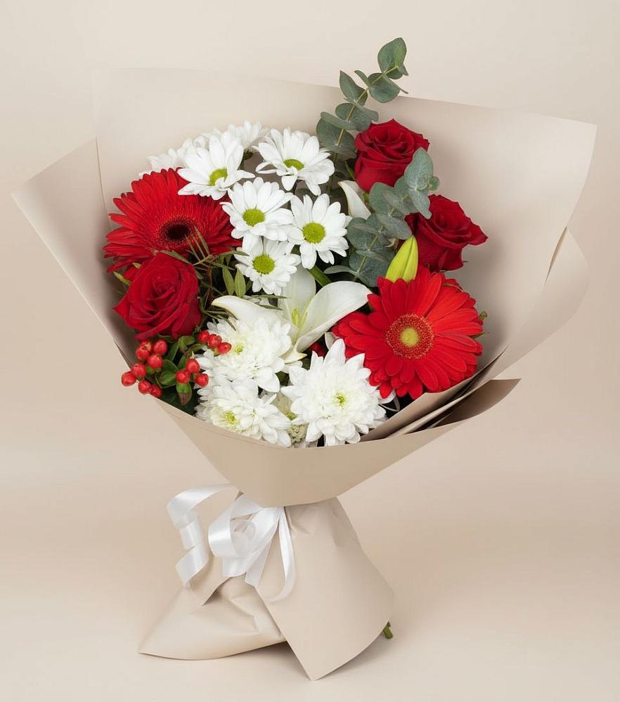 Букет цветов из: Розы, Хризантемы, Герберы и Лилии в Лёвинцы