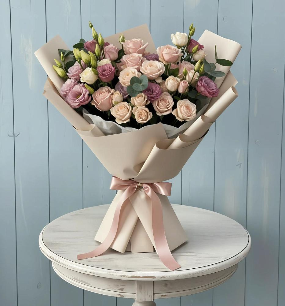 Букет цветов из: Розы и Лизиантусы в Лёвинцы